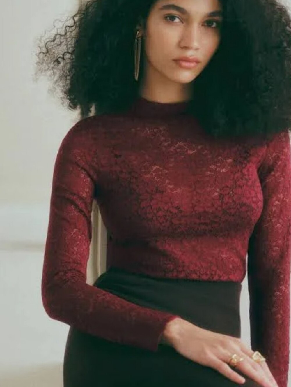 Sezane Lace Long-Sleeve Top